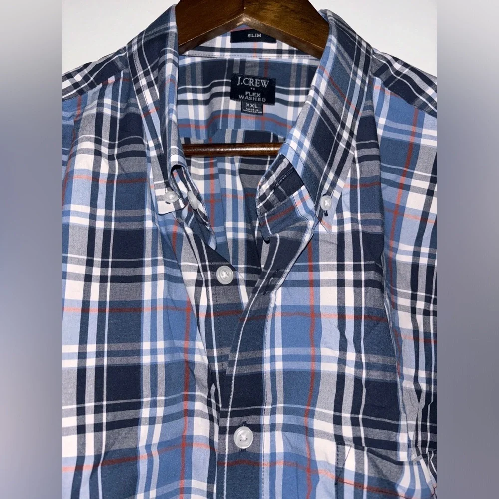 J. Crew Slim Fit Flex Washed Button Up Shirt Business Career Office Blue Men XXL